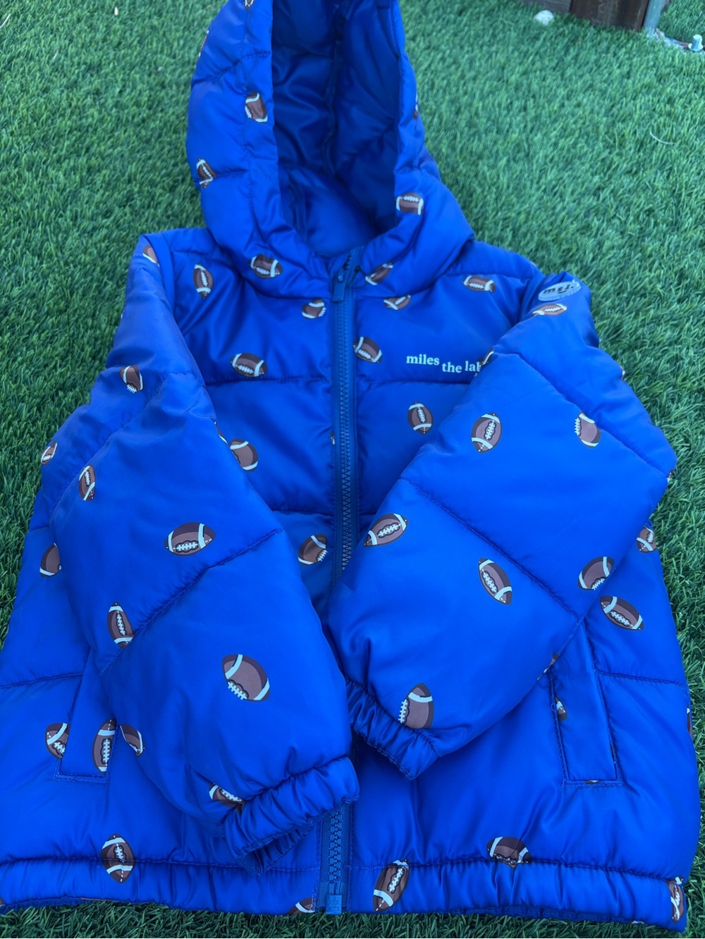 Miles the Label Kids' Royal Blue Football Puffer Jacket with Hood